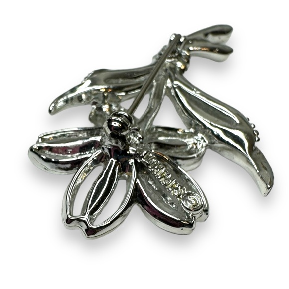 Sarah Coventry Silver Tone Black Crystal Flower Brooch Clip On Earrings Set - Picture 6 of 7